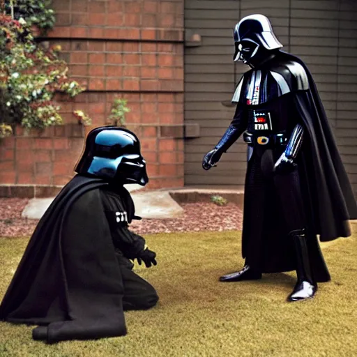 Prompt: a photo of Darth Vader as a baby sitter