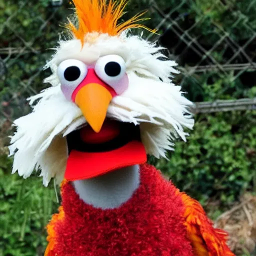 Image similar to clucky the goofy chicken muppet