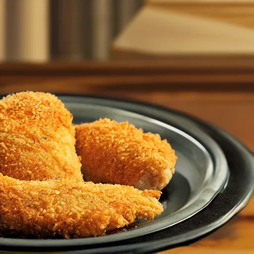 Prompt: breaded chicken with a crown on top in a palace, hyper realistic, 4k