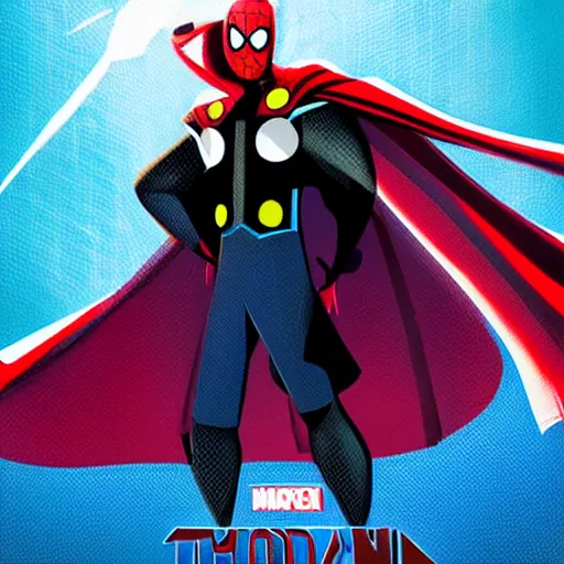 Image similar to Thor in Spider-Man: Into The Spider-Verse, cel shaded, comic book style, illustration, detailed