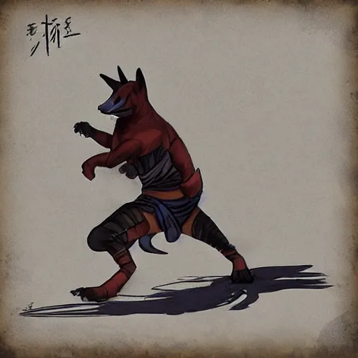 Image similar to a quadrupedal fox shinobi ninja, master of the shadow arts 🎨🖌