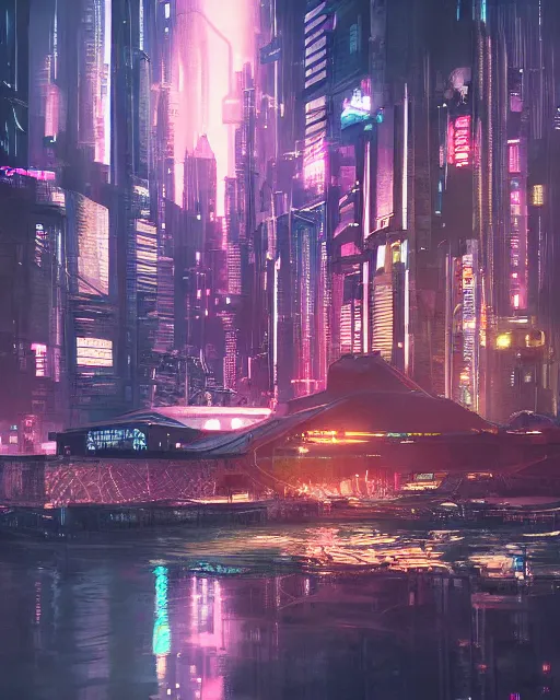 Image similar to cyberpunk city on a floating island at night by wlop, key visual, high detail, digital art