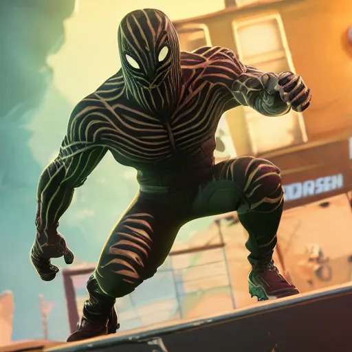 Image similar to Jonesy from Fortnite as Eddie Brock from Venom (2018), 4k, insanely detailed