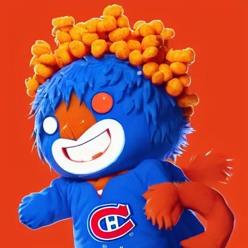 Image similar to anime Portrait of Youppi the Habs Montreal Canadiens Mascot as a very cute powerful and friendly pokemon in a Cheetos Ad, highly detailed anime, high evolution, 1990s, legendary, smooth, sharp focus, dynamic lighting, intricate, trending on ArtStation, cheetos pub, illustration pokemon, art by WLOP