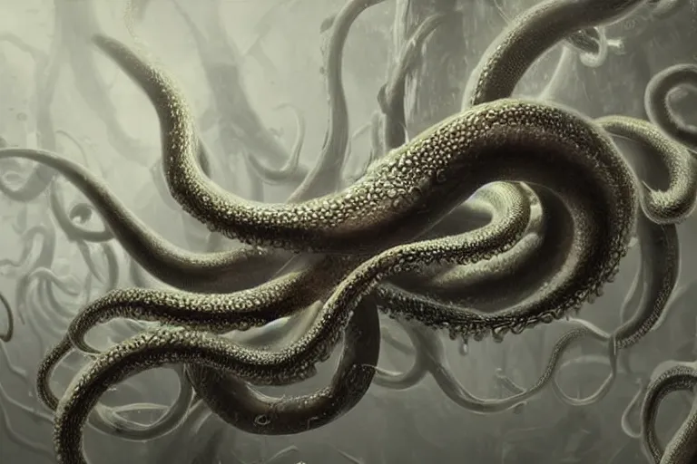 Prompt: ultra realist wide shot soft painting of slimy tentacles covered with eyes, so scary one glance is enough to drive a man insane, very intricate details, ultra dense fog, golden ratio, volumetric black and white lighting, reflections, refractions, symmetry accurate anatomy features, unreal render