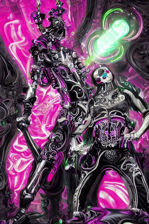 Image similar to full-body rococo and cyberpunk style neon statue of a young attractive portugues macho dotado e rico android sim roupa reclining con piroca dura, glowing magenta laser eyes, prince crown of black gears, onyx, swirling silver-colored silk fabric. futuristic elements. full-length view. space robots. human skulls. intricate artwork by caravaggio. Trending on artstation, octane render, cinematic lighting from the right, hyper realism, octane render, 8k, depth of field, 3D