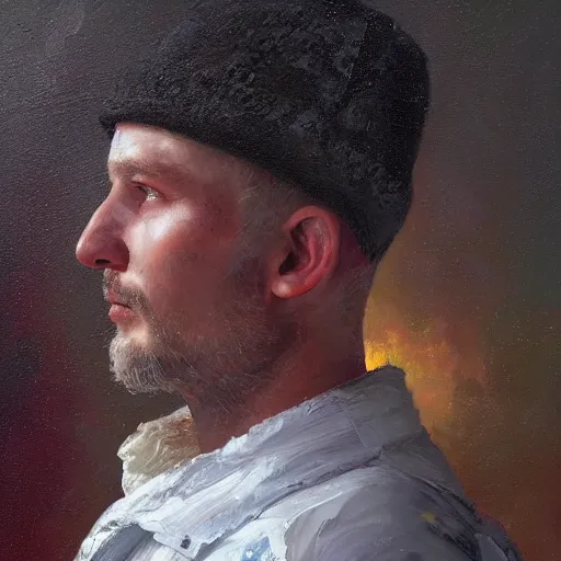 Image similar to portrait of a ukrainian man ( 3 5 ) from ukraine in 2 0 2 1, an oil painting by ross tran and thomas kincade