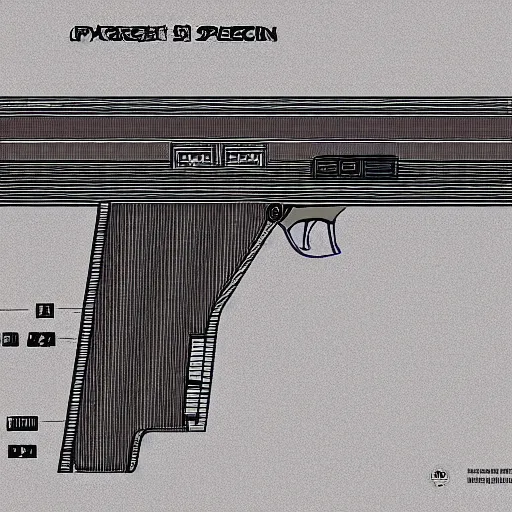Image similar to blueprint of a laser space gun, technical drawing, concept art