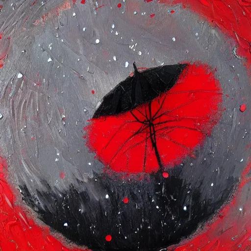 Image similar to rain, moon, knight and princess, oil painting, red and black, bloom, detailed, coherent like dalle 2