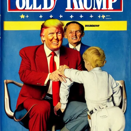 Image similar to old magazine cover with donald trump astronaut hero by norman rockwell