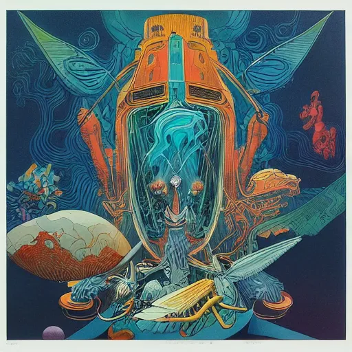 Image similar to lp cover of a 7 0's progressive rock album by james jean and moebius