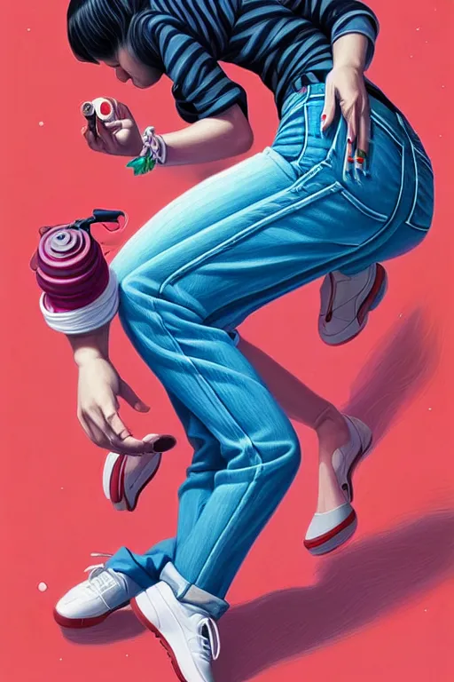 Image similar to a baby in a jeans pocket, tristan eaton, victo ngai, artgerm, rhads, ross draws