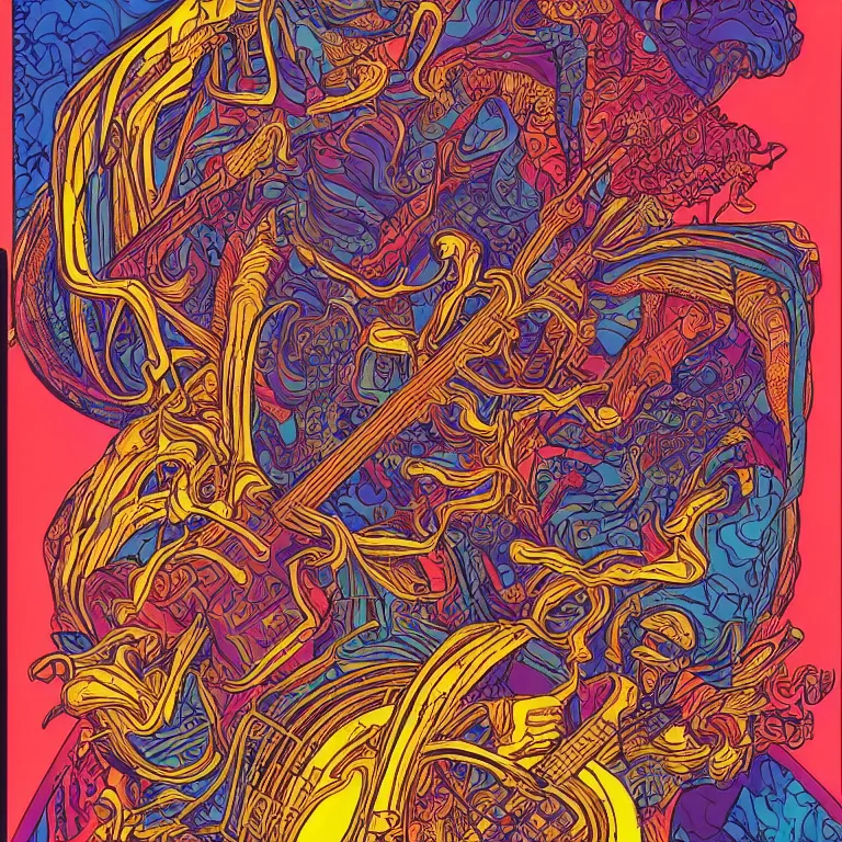 Prompt: beautiful colorful hyperrealist highly detailed psychedelic music poster'angry harold ramis ', psychedelic art nouveau, beautiful high contrast colored wood engraving, moebius comic style, shocking detail trending on artstation 8 k