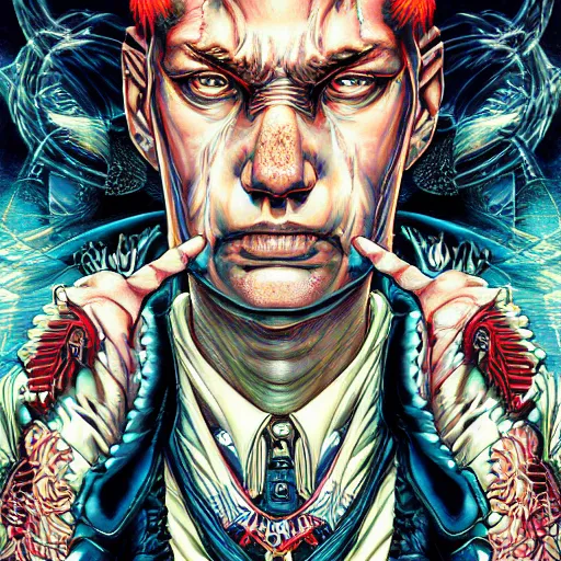 Image similar to portrait of crazy eminem, symmetrical, by yoichi hatakenaka, masamune shirow, josan gonzales and dan mumford, ayami kojima, takato yamamoto, barclay shaw, karol bak, yukito kishiro