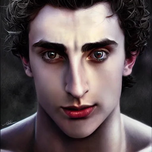 Prompt: ultra realistic upper body portrait of a herculean hulking timothee chalamet as erebus, the god of darkness and shadow, solar eclipse, digital art by artgerm and karol bak
