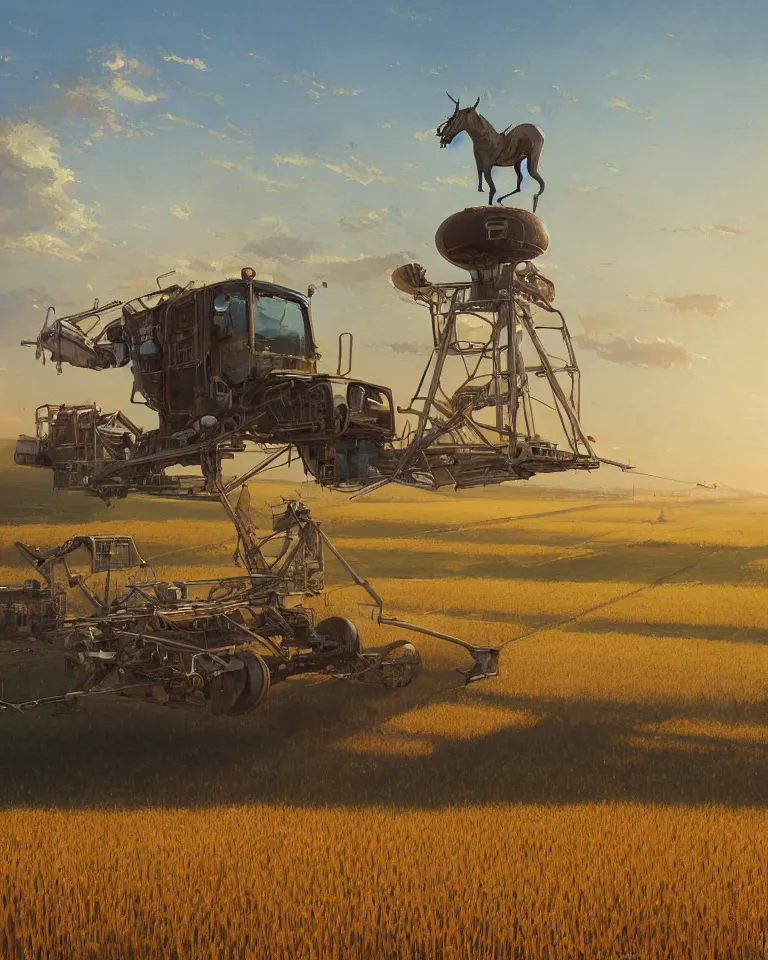 Prompt: wide shot of a tall and thin stepped object hovering vertically in the air ten feet above a cornfield, late afternoon, golden hour, dramatic lighting, cinematic, highly detailed, smooth, sharp focus, concept art by greg rutkowski and john berkey and syd mead