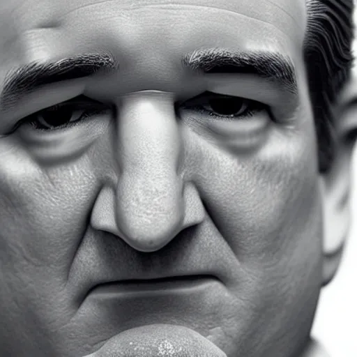 Prompt: Ted Cruz, ugly close up, highly detailed, large pores