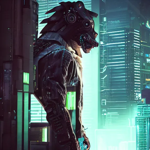 Image similar to cyberpunk werewolf in a futuristic city, ultra detail, unreal engine, 8 k