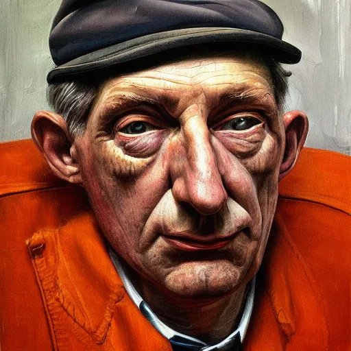 Image similar to high quality high detail painting by lucian freud, hd, portrait of bus driver, photorealistic lighting