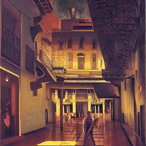 Image similar to dream city, exotic, cinematic lighting, by caravaggio