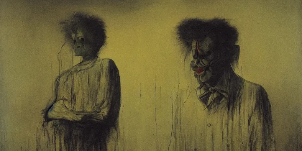 Image similar to the creepy clown, a painting by Andrew Wyeth