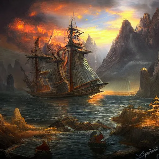 Prompt: Epic Fantasy Scene by John Stephans