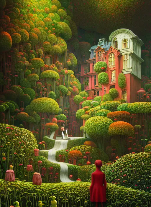 Image similar to hyper detailed 3d render like a Oil painting - the secret garden by Jacek Yerka, Mariusz Lewandowski, generative render, Abstract brush strokes, Masterpiece, Edward Hopper and James Gilleard, Zdzislaw Beksinski, Mark Ryden, Wolfgang Lettl, hints of Yayoi Kasuma, octane render, 8k