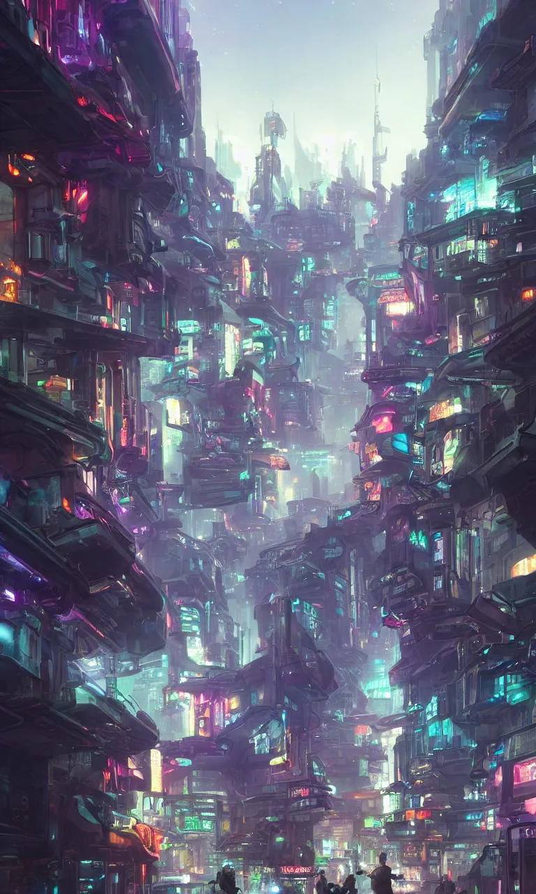 Prompt: A futuristic science fiction city street scene concept map, fantasy matte painting， rich colors, high details，light effect，rtx on，Neon light effect，by Jordan Grimmer and Jonas De Ro and Greg Rutkowski，trending on cgsociety and artstation，unreal engine，Epic scenes ，super wide angle，Overhead view，8kHDR，