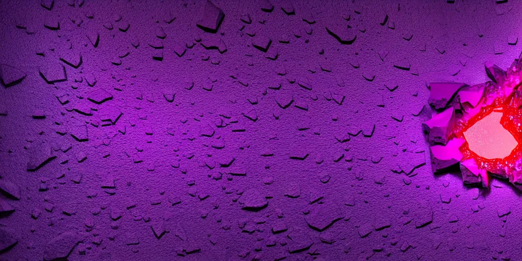 Image similar to 3D statue!!!, purple shattered paint!, glowing lava!!!, conglomerate!, slush!!, organized composition!, abstract!, black backdrop!, 4k!, award-winning photo!!!!