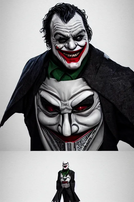 Image similar to Joker wearing vader's armor suit, full character, artstation, highly detailed, highly realistic