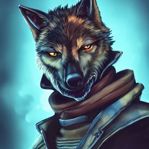 Image similar to A Wolf Scoundrel, Furry, Cyberpunk, digital art, award winning, artstation, masterpiece, very detailed,