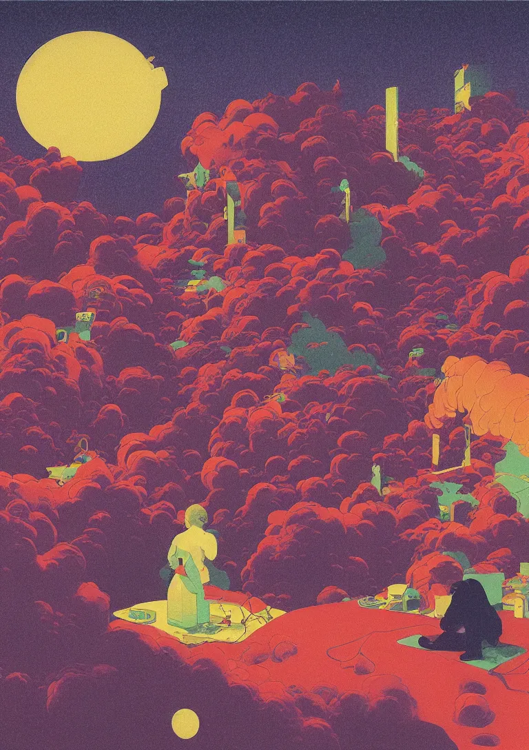 Prompt: a man licks LSD acid melting into a surreal psychedelic hallucination, screenprint by kawase hasui, moebius, Edward Hopper and James Gilleard, Zdzislaw Beksinski, Steven Outram colorful flat surreal design, hd, 8k, artstation