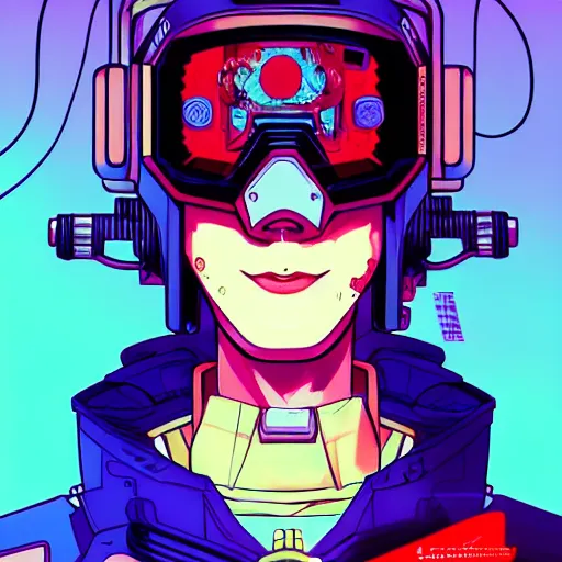 Image similar to portrait painting of cyberpunk chuu kpop cheerful smiling mercenary, sharp focus, award - winning, trending on artstation, masterpiece, highly detailed, intricate. art by josan gonzales and moebius and deathburger