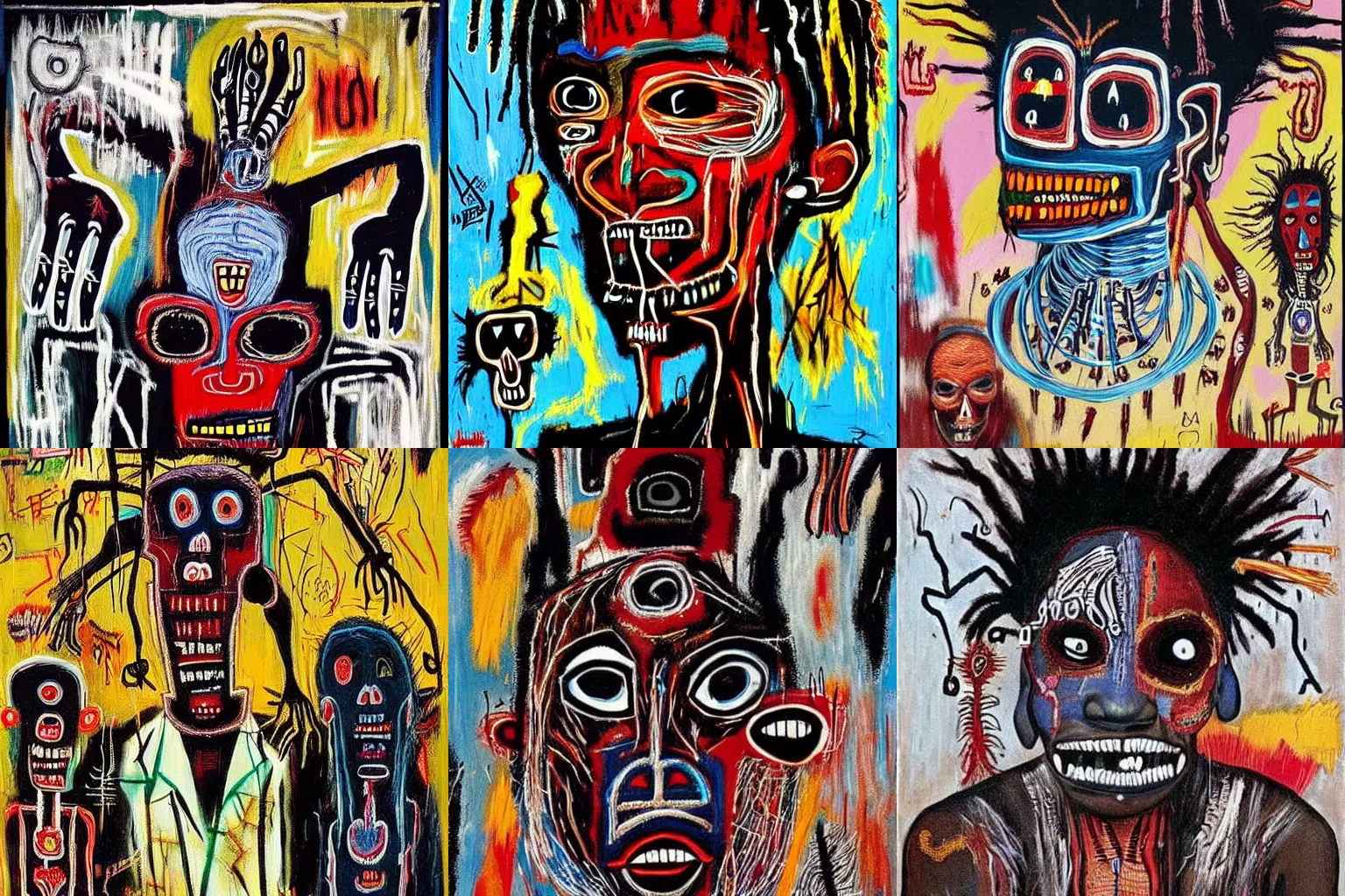 Image similar to extremely highly detailed scary African voodoo paintings by Jean-Michel Basquiat 4k insanely detailed and intricate, super detailed