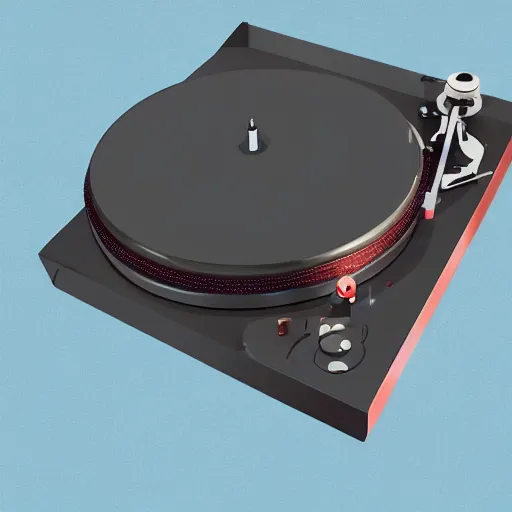 Image similar to a turntable with a needle on top of it, a low poly render by tim biskup, featured on polycount, computer art, sketchfab, rendered in maya, voxel art