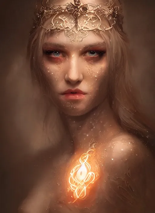 Image similar to lightpainting, diffuse lighting, fantasy, intricate wiccan facial lightpainting, elegant light, highly detailed, lifelike, photorealistic, digital painting, artstation, concept art, smooth, sharp focus, art by john collier, albert aublet, krenz cushart, artem demura, michael bosanko