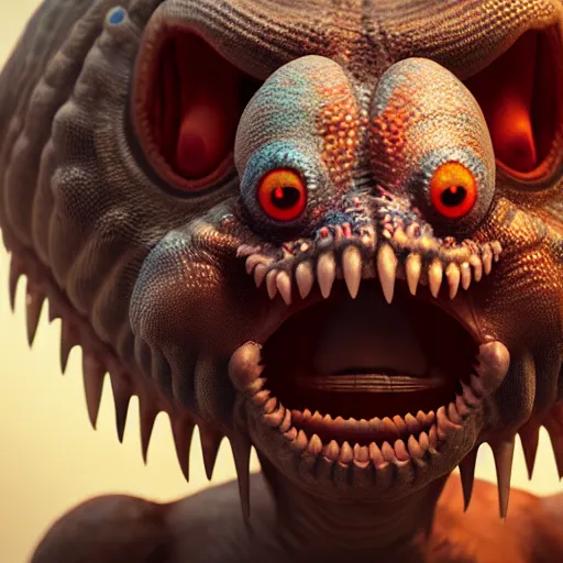 Prompt: a beautiful halitrephes maasi monster with huge eyes and sharp teeth, highly detailed, smooth, very very clean, 8 k, cinematic movie photograph, cinematic lighting, octane render, zbrush central contest winner, 3 d maya render