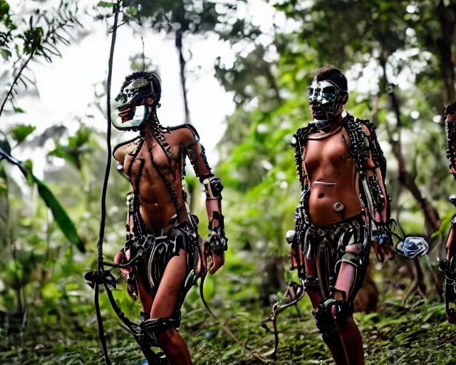Image similar to amazonian cyborgs photographed by national geographic