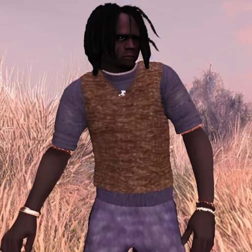 Image similar to screenshot of chief keef in morrowind