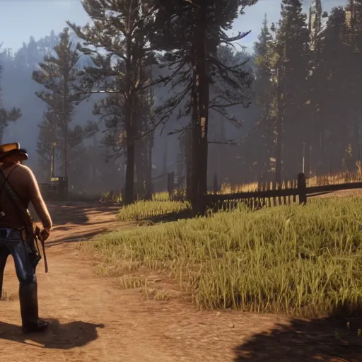 Prompt: Arthur Morgan in Red dead redemption 2 in Gta 5, gameplay screenshot