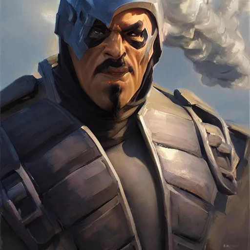 Image similar to greg manchess portrait painting of partially armored smoke from mortal kombat as overwatch character, medium shot, asymmetrical, profile picture, organic painting, sunny day, matte painting, bold shapes, hard edges, street art, trending on artstation, by huang guangjian and gil elvgren and sachin teng