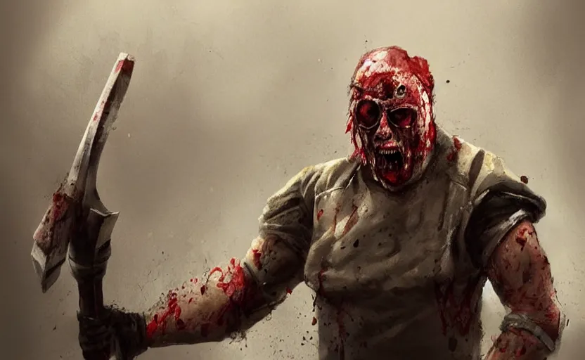 Prompt: a man with a bloody face holding a hammer, concept art by abdullah gerguri, trending on deviantart, shock art, apocalypse art, concept art, official art