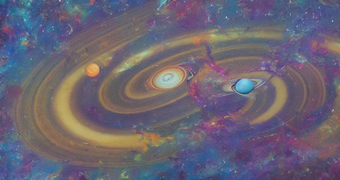 Prompt: saturn rings chaotic cosmic oil painting