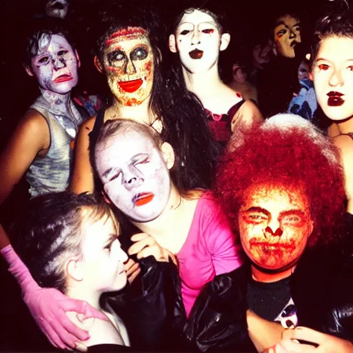 Image similar to photo, teenage halloween party, harsh flash photography by nan goldin