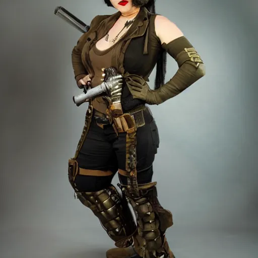 Image similar to full body photo of female dieselpunk warrior
