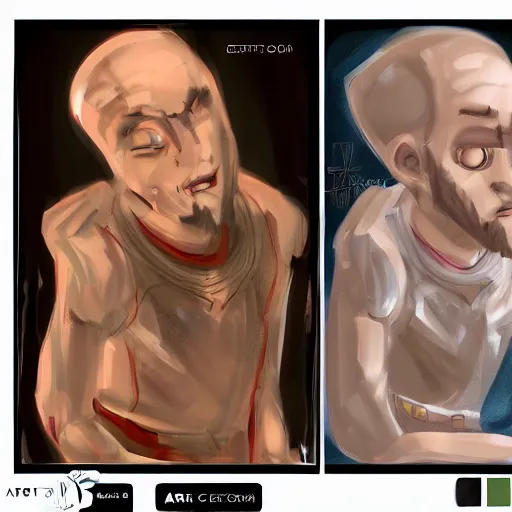 Image similar to the same character in 3 different stages of his life by art gem. art station, concept art, stages of life