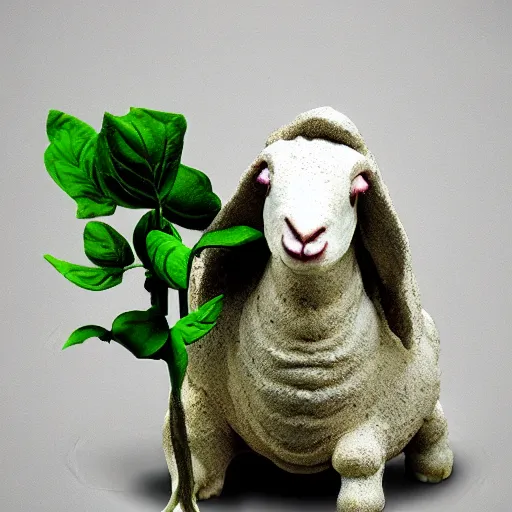 Prompt: the vegetable lamb of tartary, agnus vegetabilis, agnus tartaricus, legendary creature with the body of a lamb attached to a plant stem, cryptid photography, dynamic lighting, ultra detailed