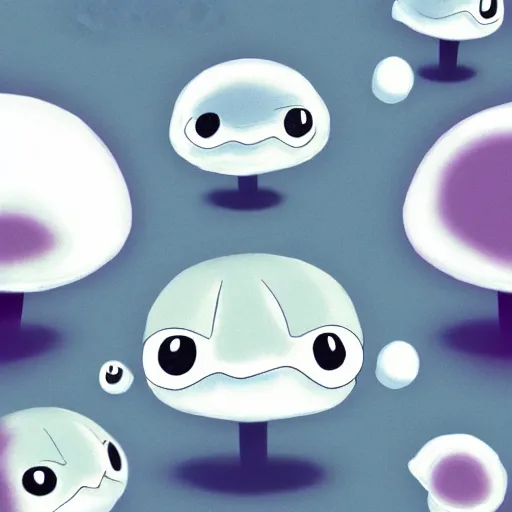 Image similar to grayscale cute void mushroom creature, pokemon, hayao miyazaki, digital art