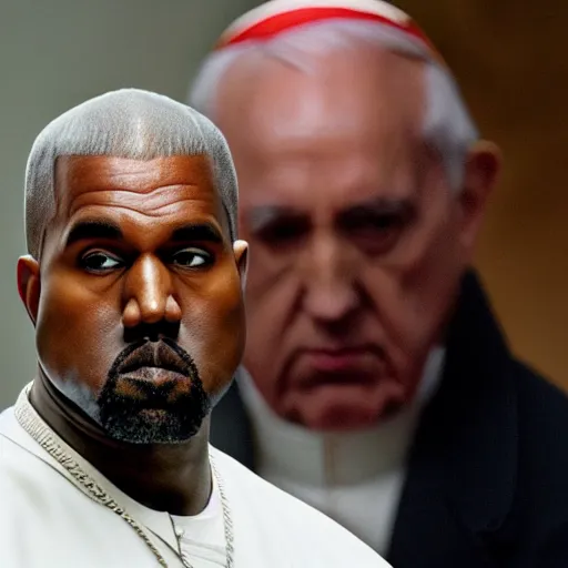 Prompt: kanye west as the pope, dark, 4 k