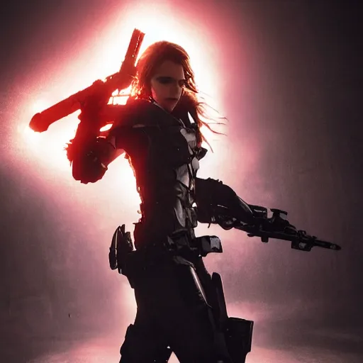 Image similar to emma watson as a paladin metal gear dramatic lighting cinematic cinematic lighting by Richard Schmid by Yoji Shinkawa by artgem